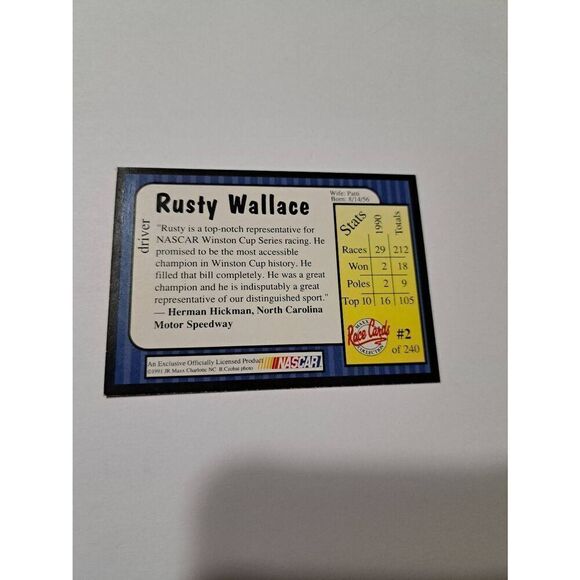 Vintage 1991 Maxx #2 Rusty Wallace Trading Card Race Car Nascar - Picture 2 of 2